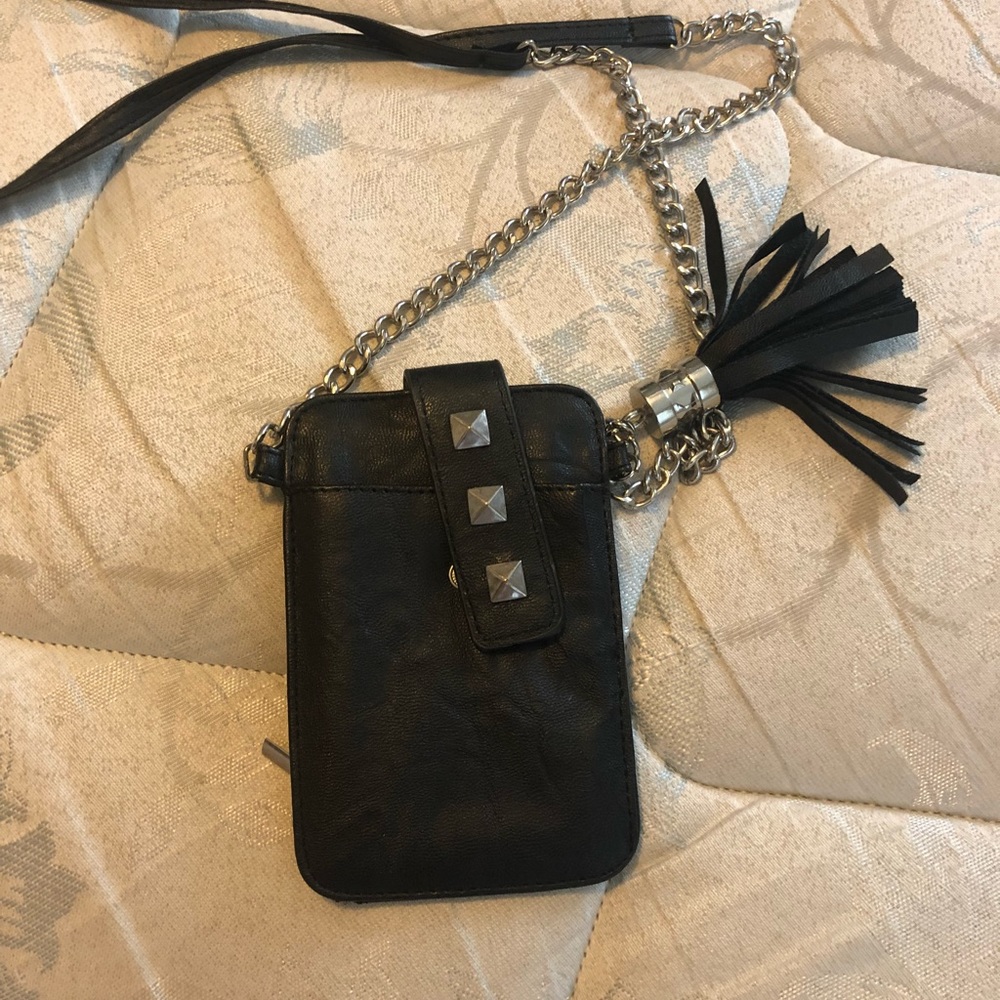 Small black card/ID holder purse with chain